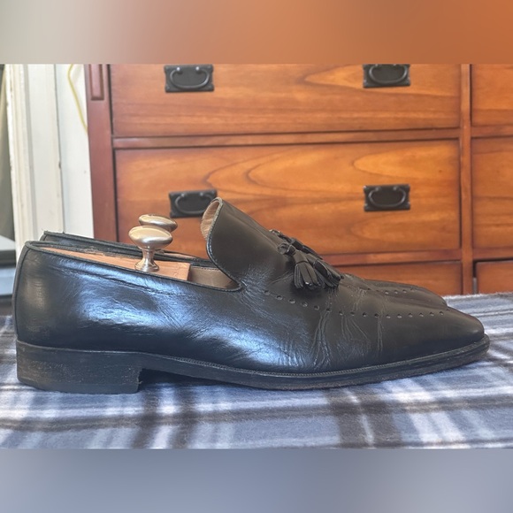 VTG Gucci Tassel Perforated Black Leather Men’s Slip On Dress Loafers Size 45 E main image 15